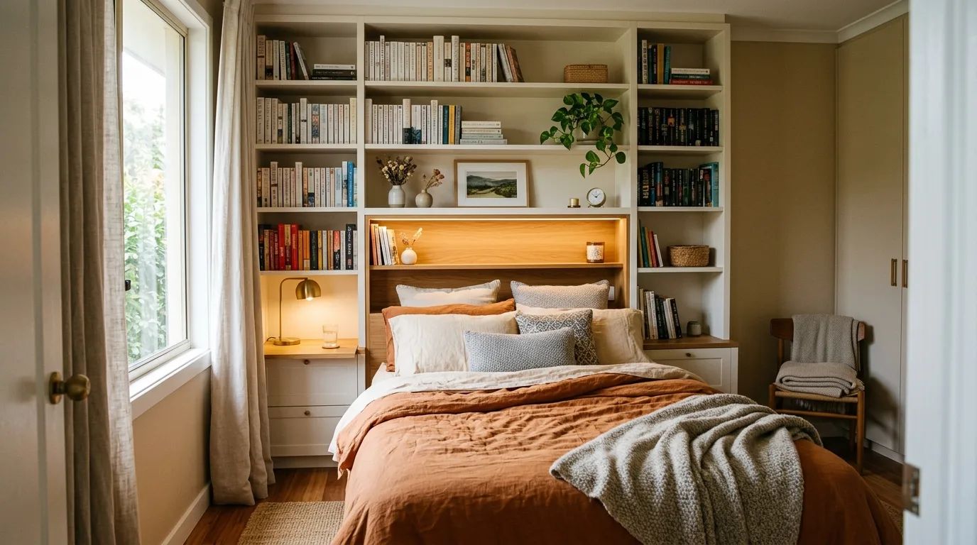 Create a tighter and more intentional layout inspiration for a small bedroom.